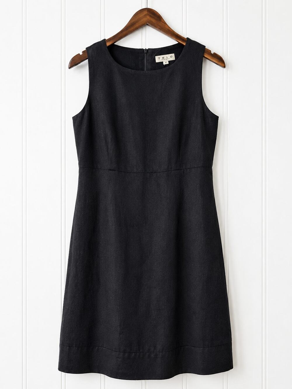 TRIO New York Black Linen Sheath Dress Sleeveless Knee Length Women's Size 4